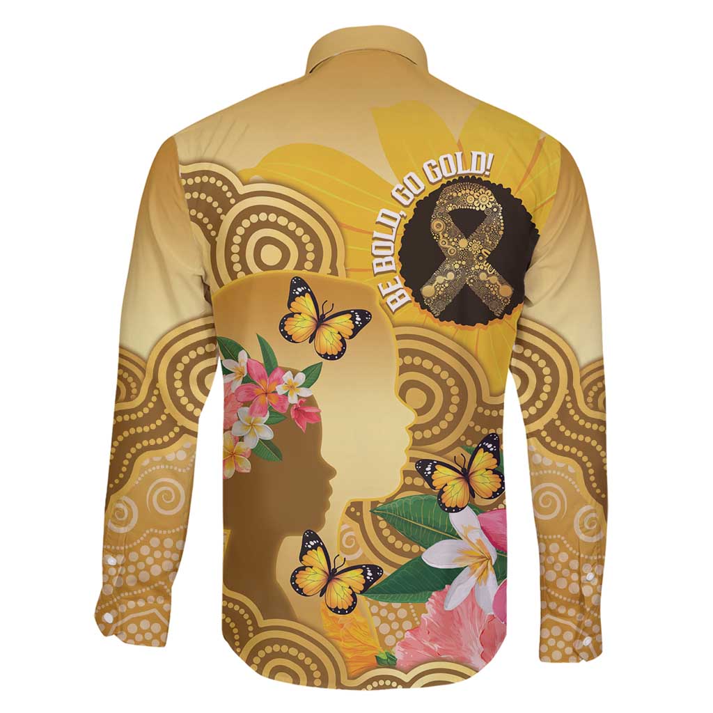 Australia Childhood Cancer Awareness Month Family Matching Off Shoulder Short Dress and Hawaiian Shirt Be Bold Go Gold Aboriginal Art
