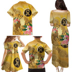 Australia Childhood Cancer Awareness Month Family Matching Puletasi and Hawaiian Shirt Be Bold Go Gold Aboriginal Art