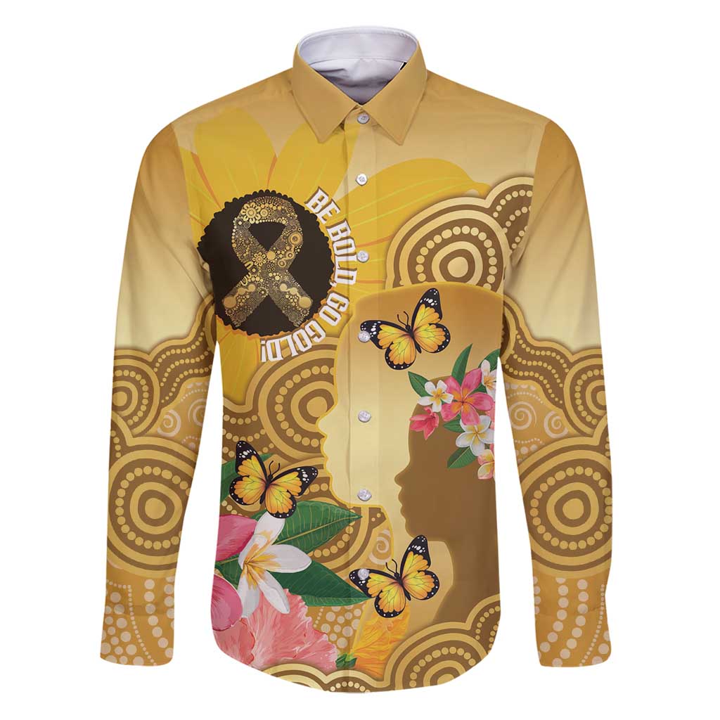 Australia Childhood Cancer Awareness Month Family Matching Puletasi and Hawaiian Shirt Be Bold Go Gold Aboriginal Art