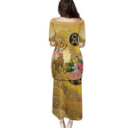 Australia Childhood Cancer Awareness Month Family Matching Puletasi and Hawaiian Shirt Be Bold Go Gold Aboriginal Art
