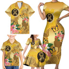 Australia Childhood Cancer Awareness Month Family Matching Short Sleeve Bodycon Dress and Hawaiian Shirt Be Bold Go Gold Aboriginal Art