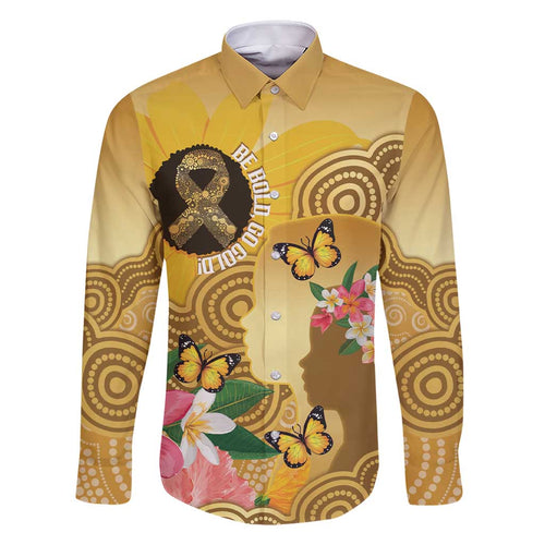 Australia Childhood Cancer Awareness Month Family Matching Short Sleeve Bodycon Dress and Hawaiian Shirt Be Bold Go Gold Aboriginal Art
