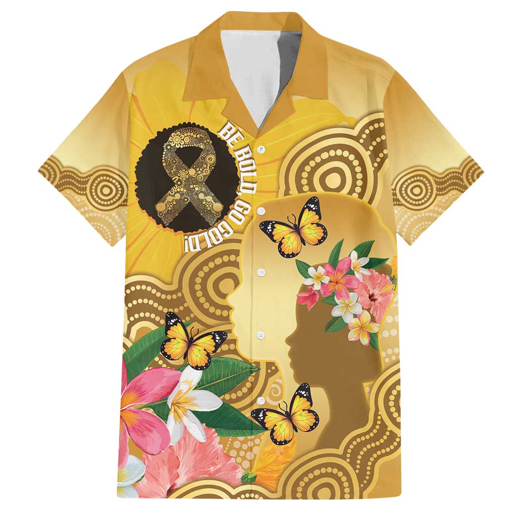 Australia Childhood Cancer Awareness Month Family Matching Summer Maxi Dress and Hawaiian Shirt Be Bold Go Gold Aboriginal Art