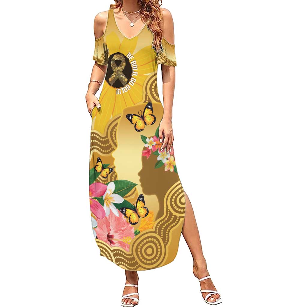Australia Childhood Cancer Awareness Month Family Matching Summer Maxi Dress and Hawaiian Shirt Be Bold Go Gold Aboriginal Art