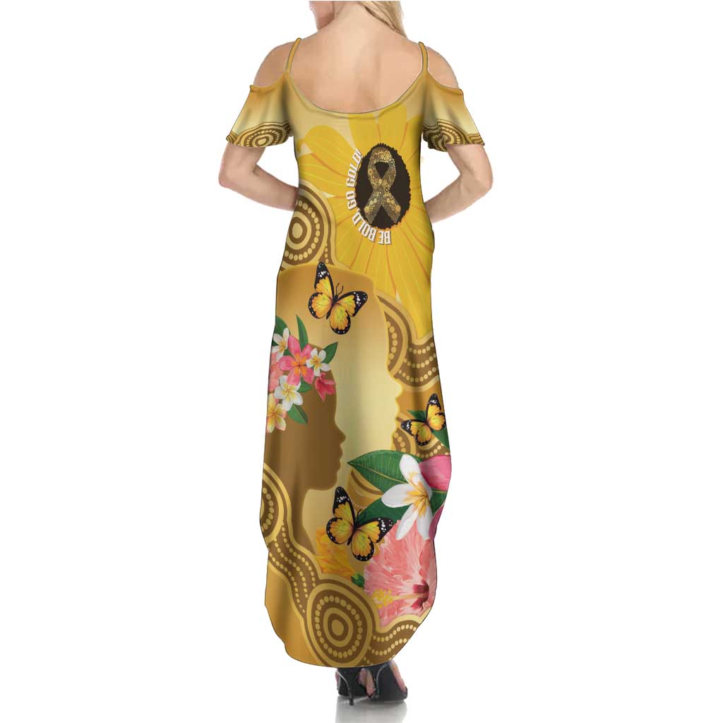 Australia Childhood Cancer Awareness Month Family Matching Summer Maxi Dress and Hawaiian Shirt Be Bold Go Gold Aboriginal Art