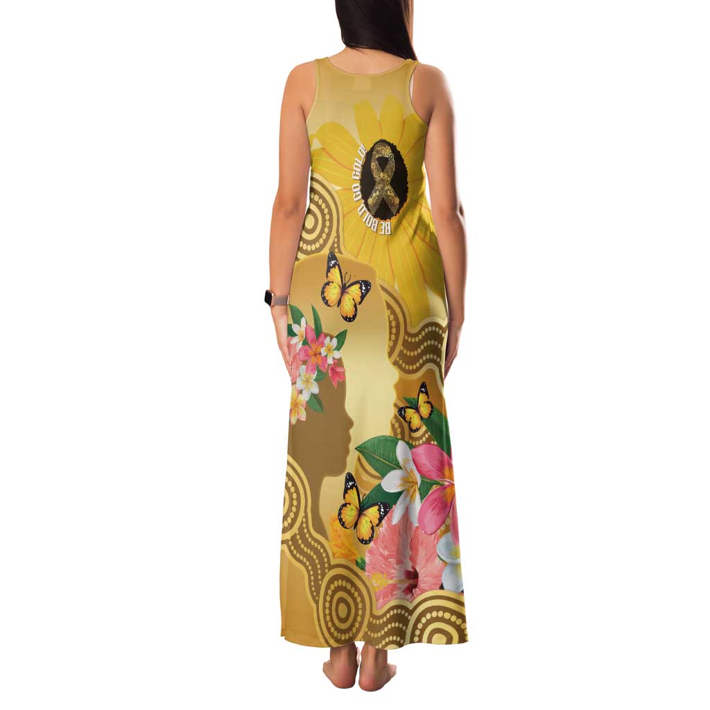 Australia Childhood Cancer Awareness Month Family Matching Tank Maxi Dress and Hawaiian Shirt Be Bold Go Gold Aboriginal Art