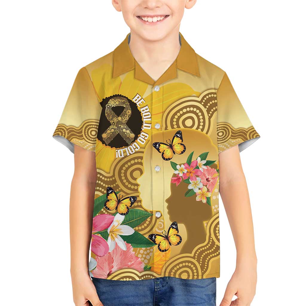 Australia Childhood Cancer Awareness Month Family Matching Tank Maxi Dress and Hawaiian Shirt Be Bold Go Gold Aboriginal Art