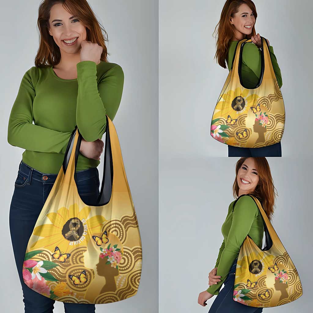 Australia Childhood Cancer Awareness Month Grocery Bag Be Bold Go Gold Aboriginal Art