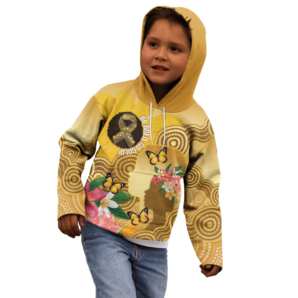 Australia Childhood Cancer Awareness Month Kid Hoodie Be Bold Go Gold Aboriginal Art