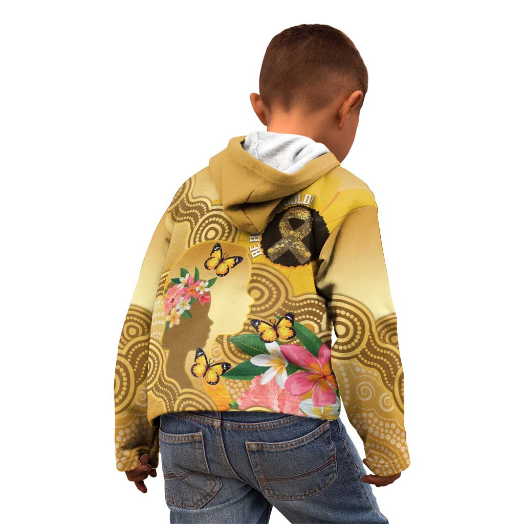 Australia Childhood Cancer Awareness Month Kid Hoodie Be Bold Go Gold Aboriginal Art