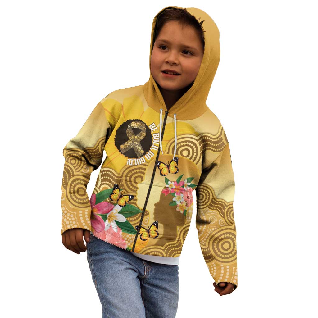 Australia Childhood Cancer Awareness Month Kid Hoodie Be Bold Go Gold Aboriginal Art