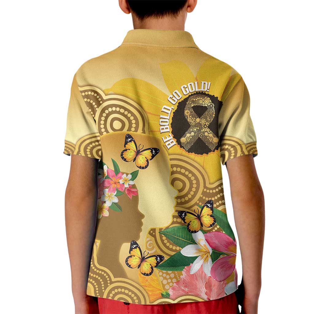 Australia Childhood Cancer Awareness Month Kid Polo Shirt Be Bold Go Gold Aboriginal Art