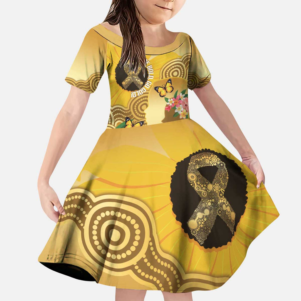 Australia Childhood Cancer Awareness Month Kid Short Sleeve Dress Be Bold Go Gold Aboriginal Art