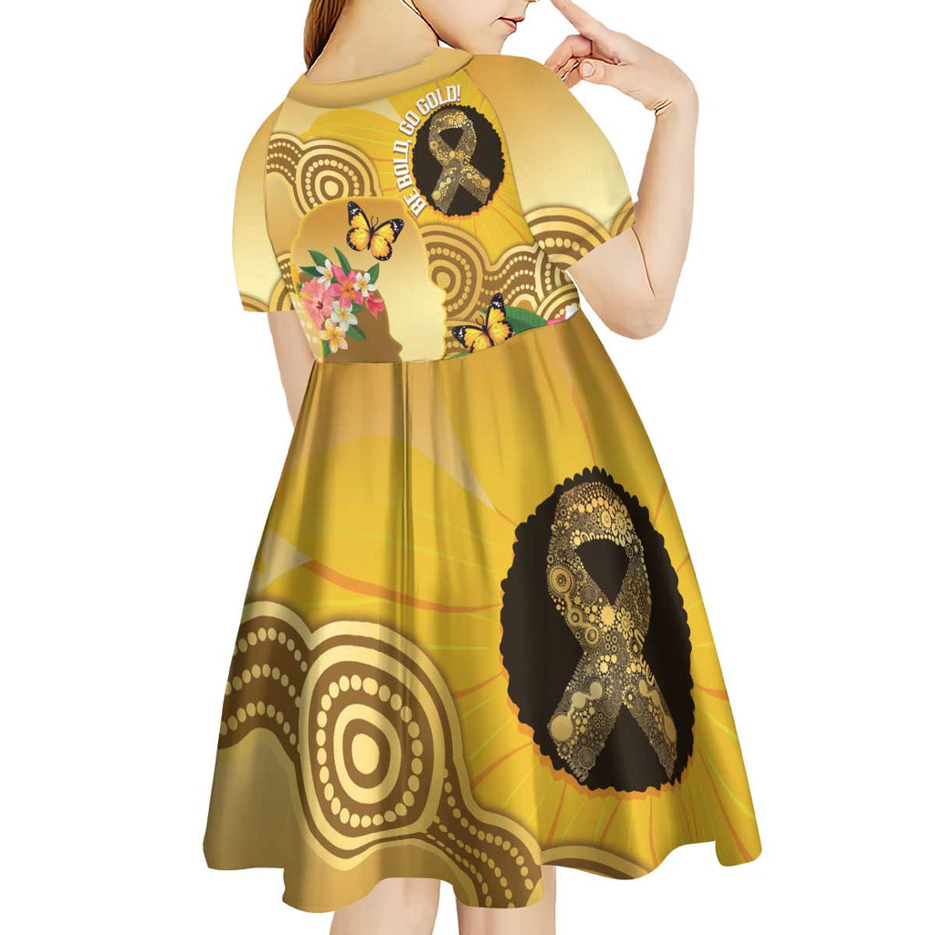 Australia Childhood Cancer Awareness Month Kid Short Sleeve Dress Be Bold Go Gold Aboriginal Art