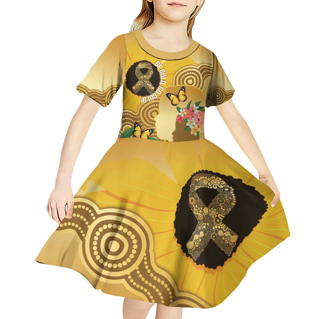 Australia Childhood Cancer Awareness Month Kid Short Sleeve Dress Be Bold Go Gold Aboriginal Art