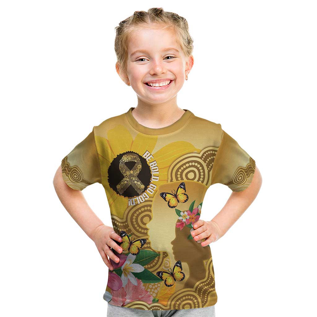 Australia Childhood Cancer Awareness Month Kid T Shirt Be Bold Go Gold Aboriginal Art