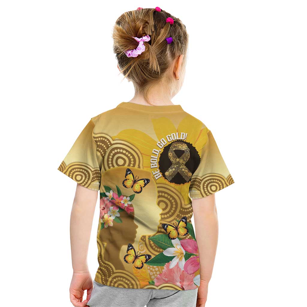 Australia Childhood Cancer Awareness Month Kid T Shirt Be Bold Go Gold Aboriginal Art
