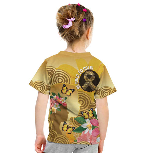 Australia Childhood Cancer Awareness Month Kid T Shirt Be Bold Go Gold Aboriginal Art