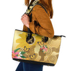 Australia Childhood Cancer Awareness Month Leather Tote Bag Be Bold Go Gold Aboriginal Art