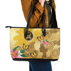 Australia Childhood Cancer Awareness Month Leather Tote Bag Be Bold Go Gold Aboriginal Art