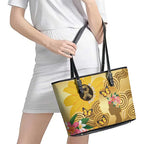 Australia Childhood Cancer Awareness Month Leather Tote Bag Be Bold Go Gold Aboriginal Art