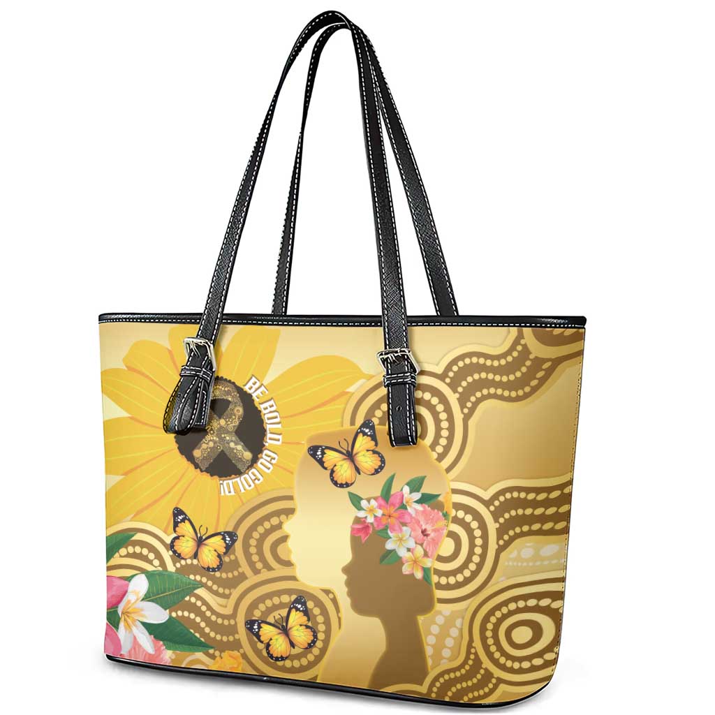 Australia Childhood Cancer Awareness Month Leather Tote Bag Be Bold Go Gold Aboriginal Art