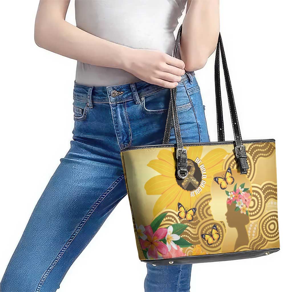 Australia Childhood Cancer Awareness Month Leather Tote Bag Be Bold Go Gold Aboriginal Art