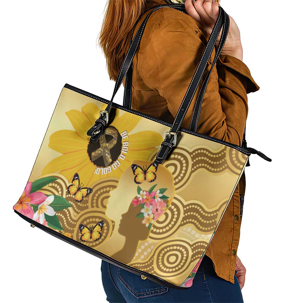Australia Childhood Cancer Awareness Month Leather Tote Bag Be Bold Go Gold Aboriginal Art