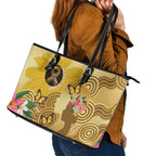 Australia Childhood Cancer Awareness Month Leather Tote Bag Be Bold Go Gold Aboriginal Art