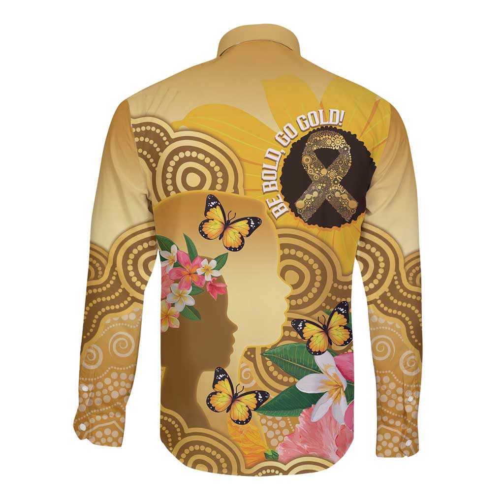 Australia Childhood Cancer Awareness Month Long Sleeve Button Shirt Be Bold Go Gold Aboriginal Art