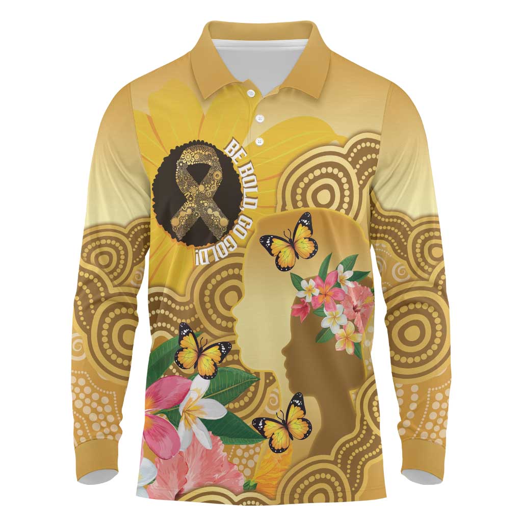 Australia Childhood Cancer Awareness Month Long Sleeve Polo Shirt Be Bold Go Gold Aboriginal Art