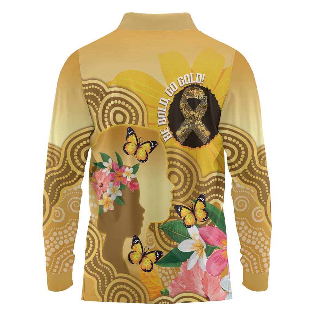 Australia Childhood Cancer Awareness Month Long Sleeve Polo Shirt Be Bold Go Gold Aboriginal Art