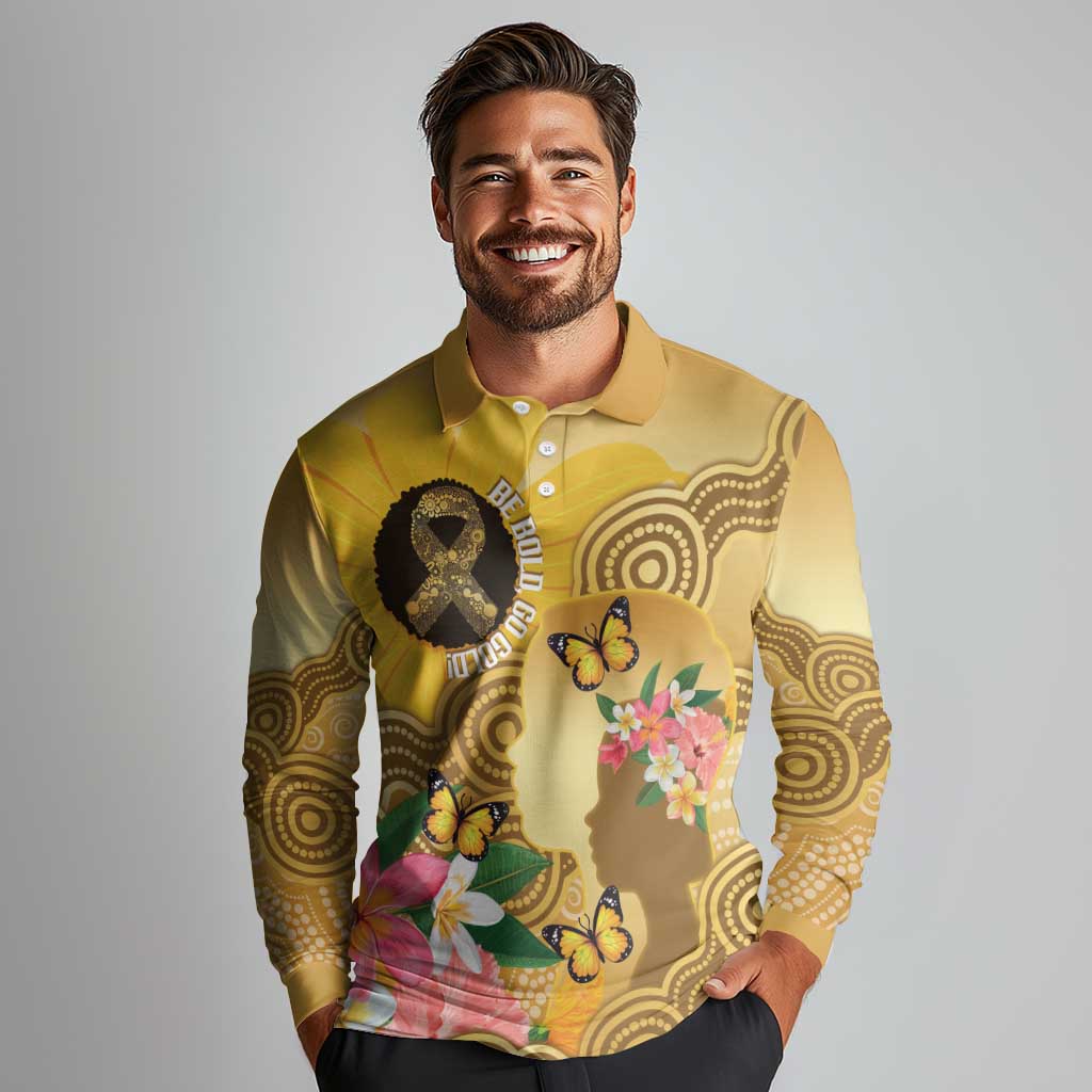 Australia Childhood Cancer Awareness Month Long Sleeve Polo Shirt Be Bold Go Gold Aboriginal Art