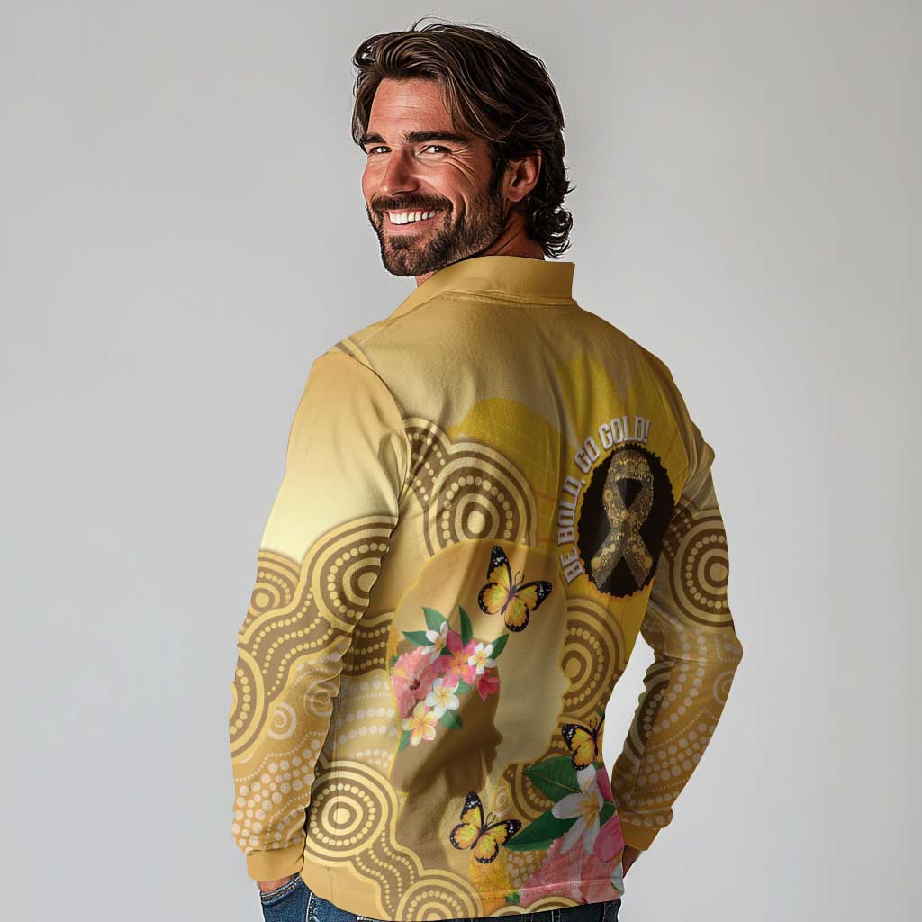Australia Childhood Cancer Awareness Month Long Sleeve Polo Shirt Be Bold Go Gold Aboriginal Art