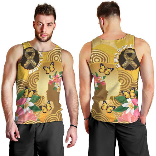 Australia Childhood Cancer Awareness Month Men Tank Top Be Bold Go Gold Aboriginal Art