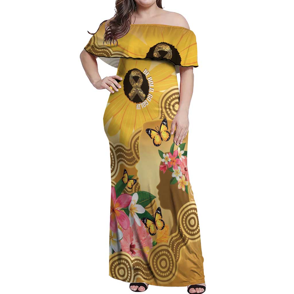 Australia Childhood Cancer Awareness Month Off Shoulder Maxi Dress Be Bold Go Gold Aboriginal Art