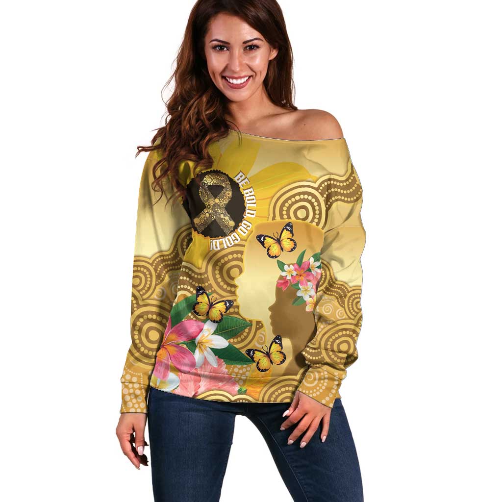 Australia Childhood Cancer Awareness Month Off Shoulder Sweater Be Bold Go Gold Aboriginal Art