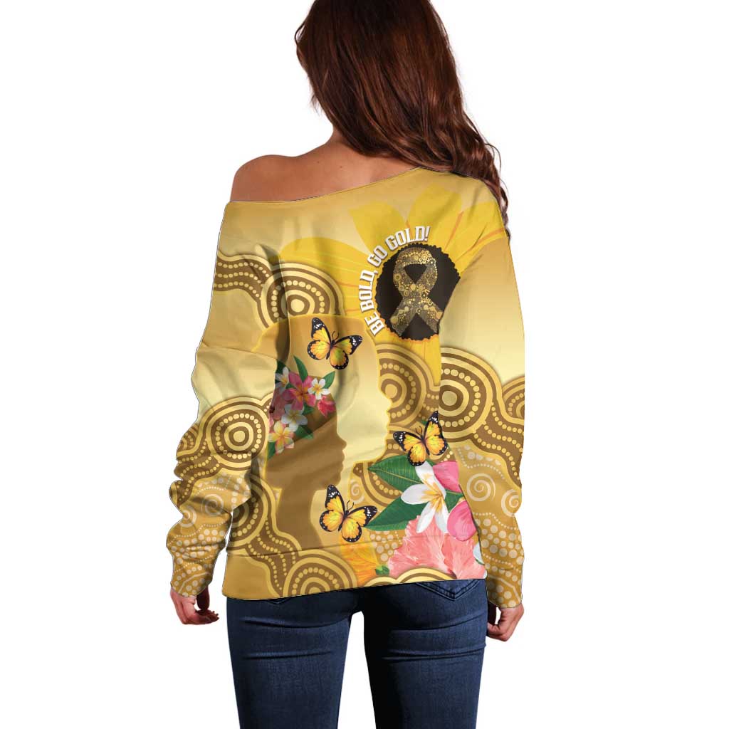 Australia Childhood Cancer Awareness Month Off Shoulder Sweater Be Bold Go Gold Aboriginal Art