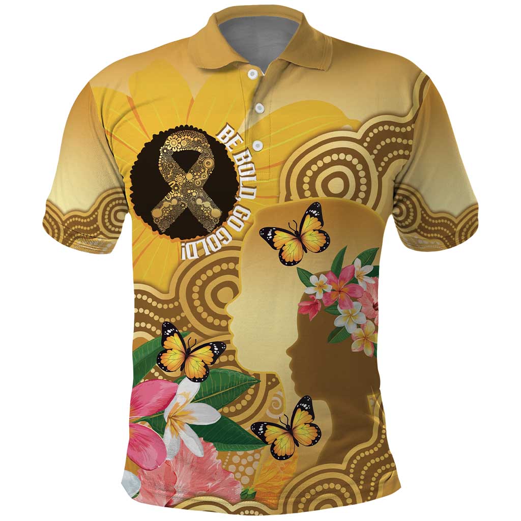 Australia Childhood Cancer Awareness Month Polo Shirt Be Bold Go Gold Aboriginal Art