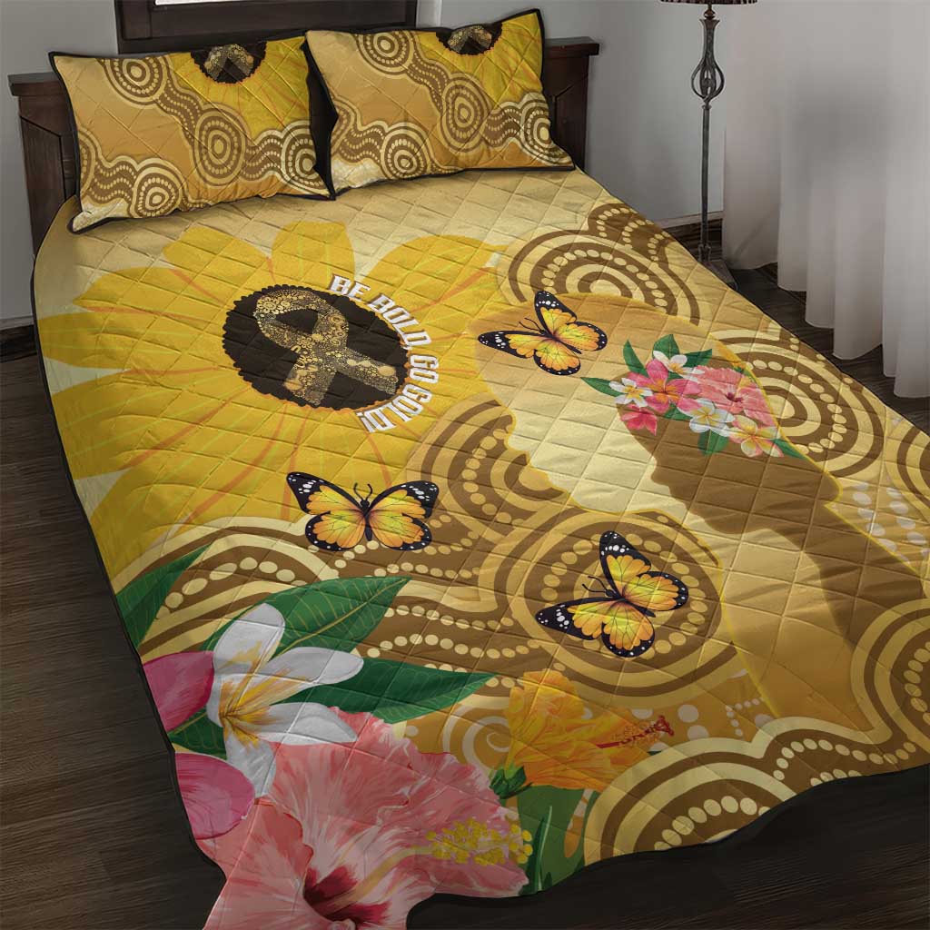 Australia Childhood Cancer Awareness Month Quilt Bed Set Be Bold Go Gold Aboriginal Art