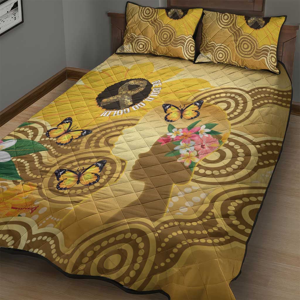 Australia Childhood Cancer Awareness Month Quilt Bed Set Be Bold Go Gold Aboriginal Art