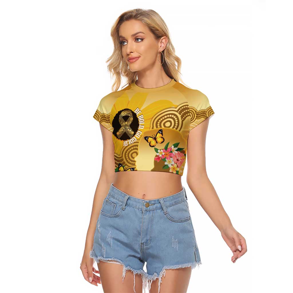 Australia Childhood Cancer Awareness Month Raglan Cropped T Shirt Be Bold Go Gold Aboriginal Art