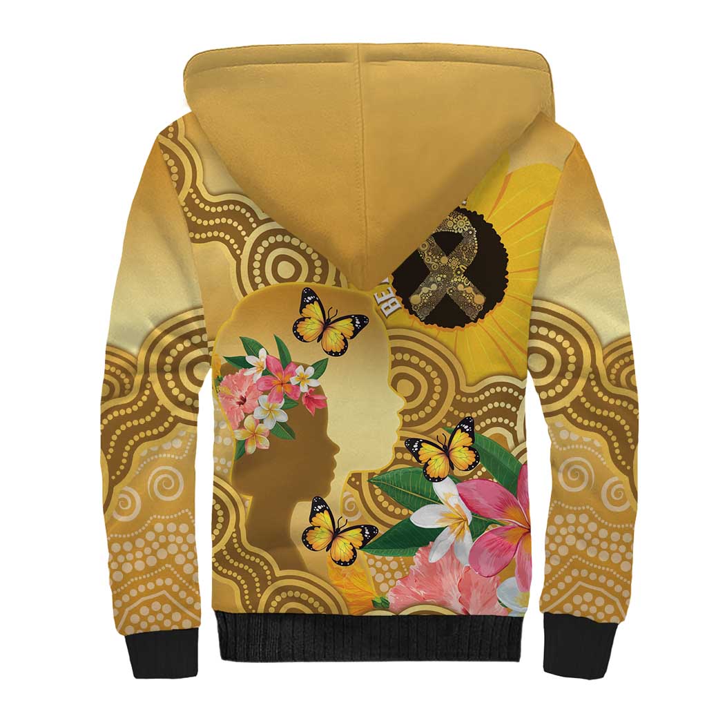 Australia Childhood Cancer Awareness Month Sherpa Hoodie Be Bold Go Gold Aboriginal Art