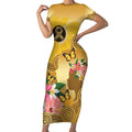 Australia Childhood Cancer Awareness Month Short Sleeve Bodycon Dress Be Bold Go Gold Aboriginal Art