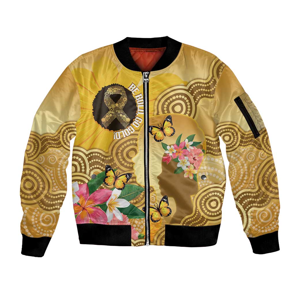 Australia Childhood Cancer Awareness Month Sleeve Zip Bomber Jacket Be Bold Go Gold Aboriginal Art
