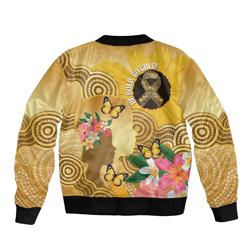 Australia Childhood Cancer Awareness Month Sleeve Zip Bomber Jacket Be Bold Go Gold Aboriginal Art