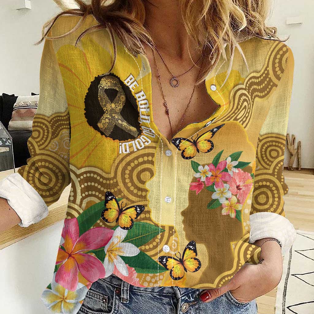 Australia Childhood Cancer Awareness Month Women Casual Shirt Be Bold Go Gold Aboriginal Art