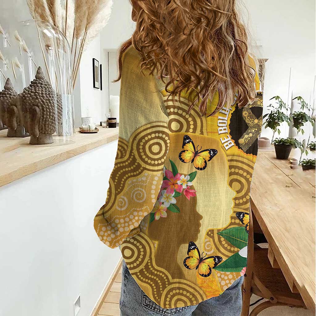 Australia Childhood Cancer Awareness Month Women Casual Shirt Be Bold Go Gold Aboriginal Art