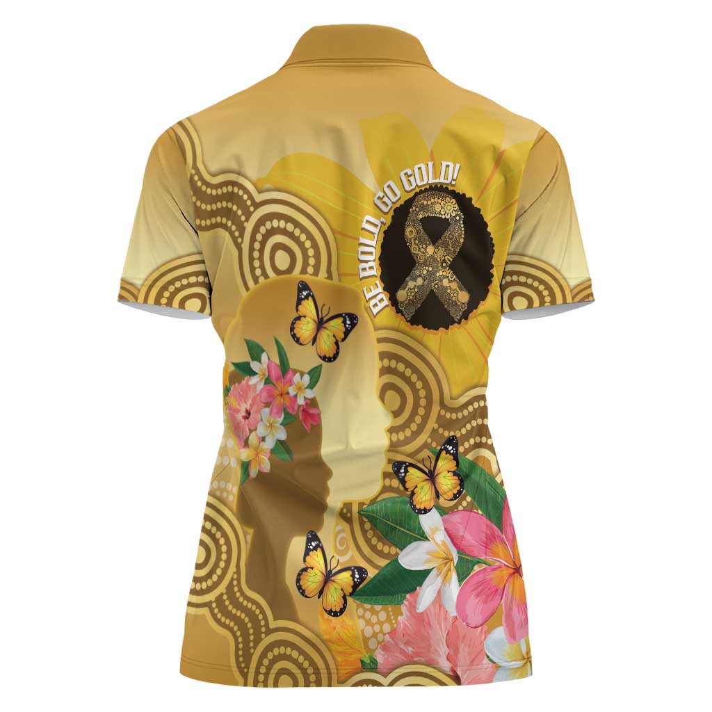 Australia Childhood Cancer Awareness Month Women Polo Shirt Be Bold Go Gold Aboriginal Art