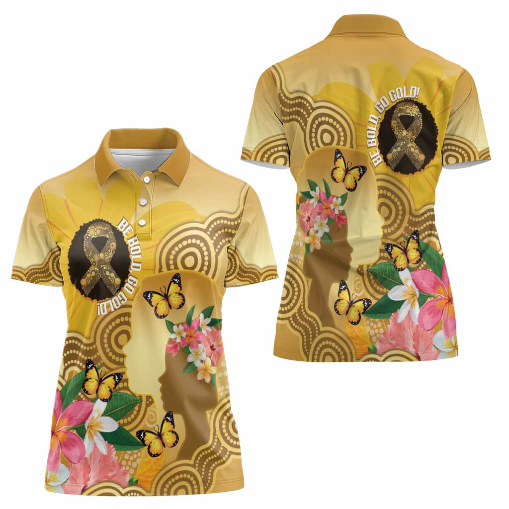 Australia Childhood Cancer Awareness Month Women Polo Shirt Be Bold Go Gold Aboriginal Art